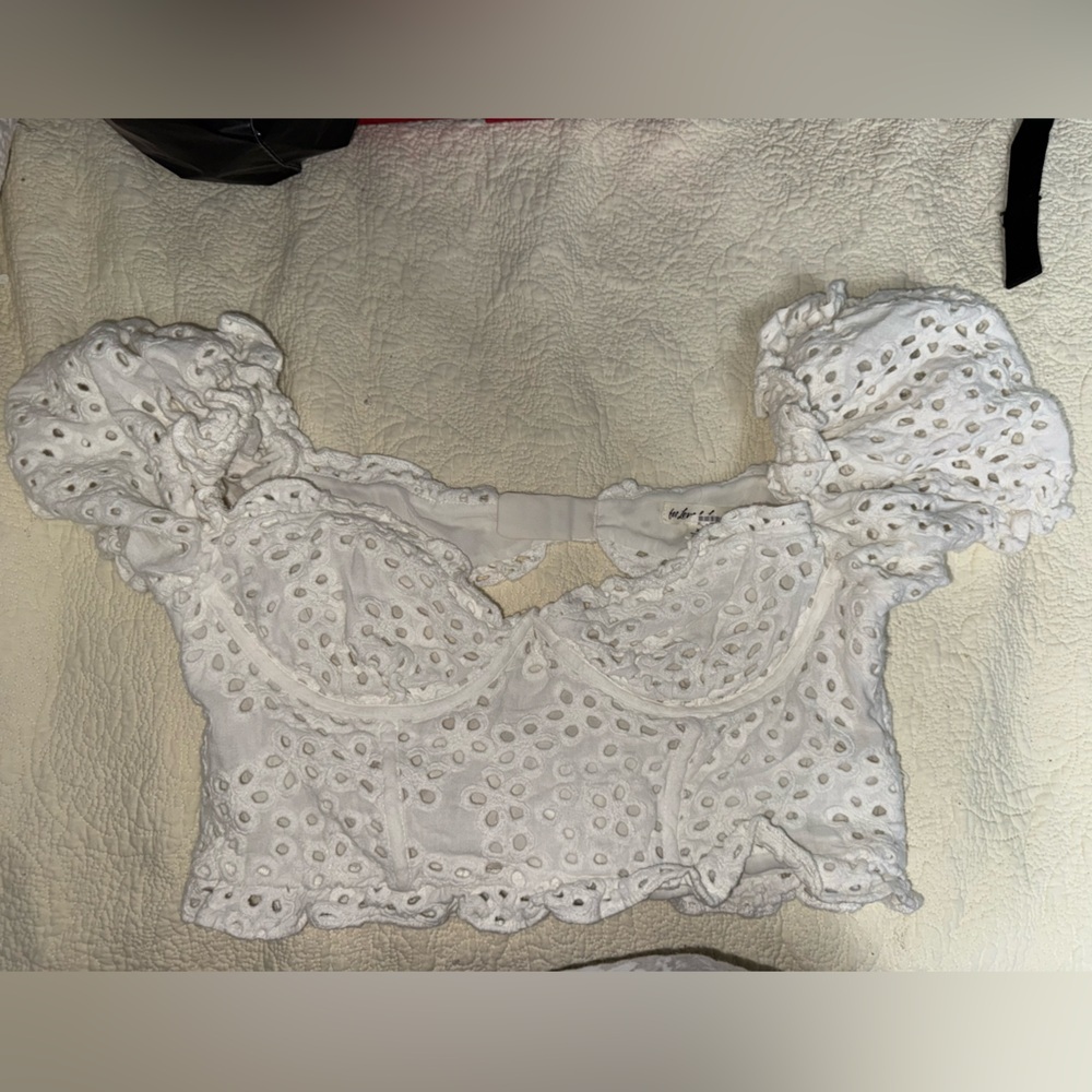 For Love And Lemons White Eyelet Crop Top